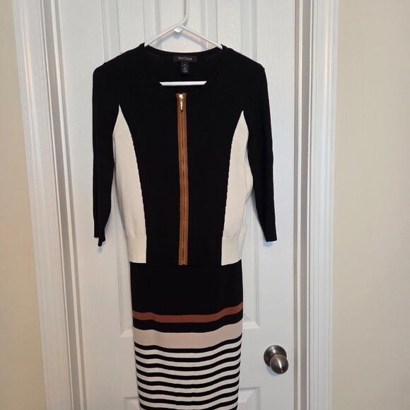 WHBM Striped Slimming Sheath w/ Faux Leather trim and Matching Jacket, Size 0/XS - Picture 4 of 9